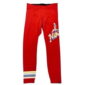 Nike Athletic Tights Leggings Womens S Red Graphic Stripe Stretch Sporty Pullon
